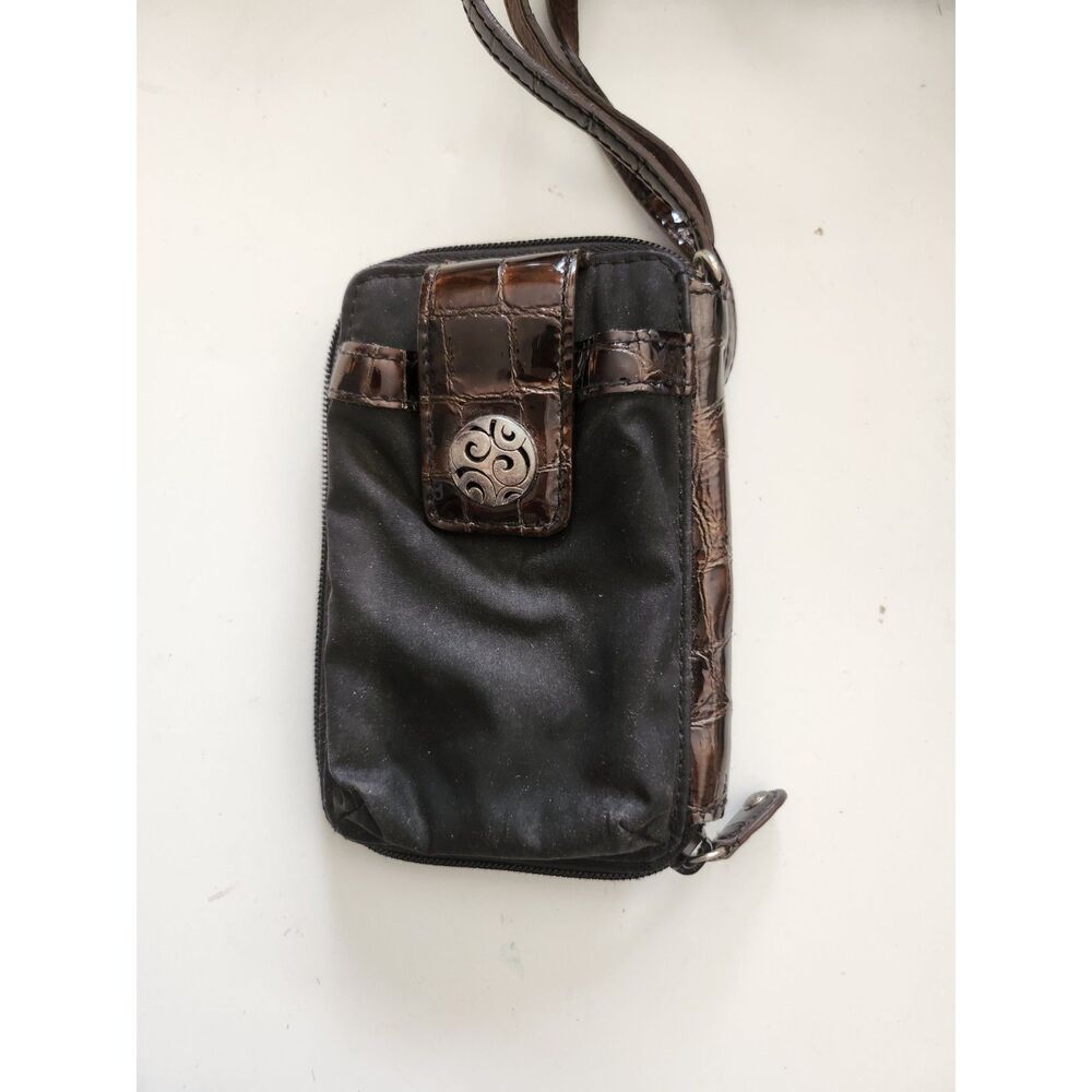 Brighton Black Leather Wallet-Purse Bag Crossbody Silver Tone Metal Hardware B14